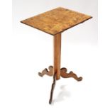 A 19th century Scandinavian burr-maple tripod table with rectangular top, on hexagonal column &