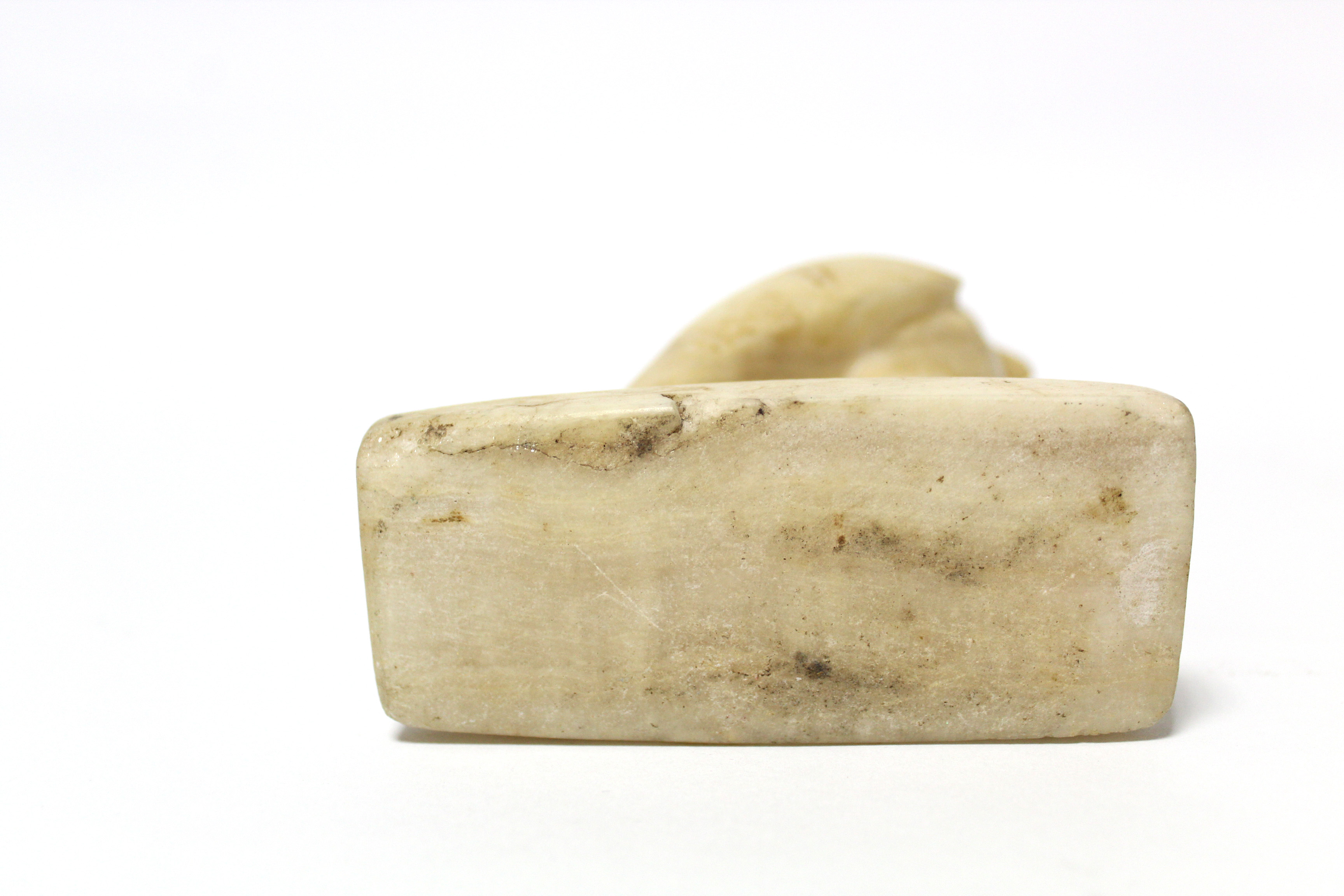 An Egyptian carved alabaster figure of Horus, on narrow rectangular base; 5” high. (Damage to - Image 5 of 5