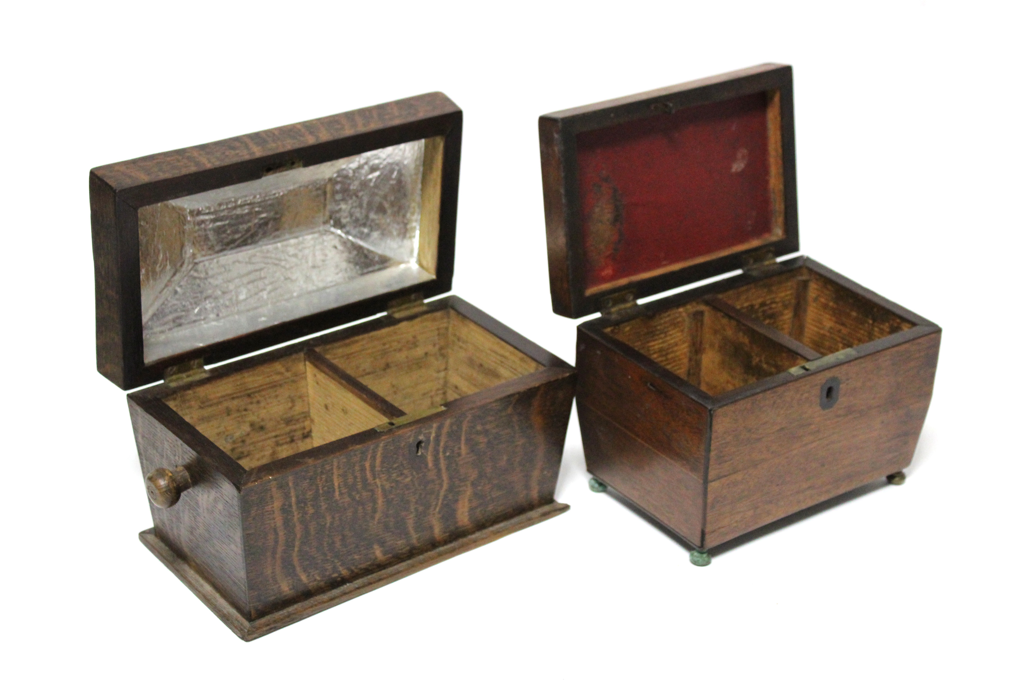 An early 19th century yew-wood two-division tea caddy of rectangular form with ivory escutcheon, - Image 6 of 6