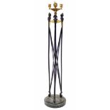 A regency bronze & gilt-bronze torchere in the classical style, with central flame finial & three