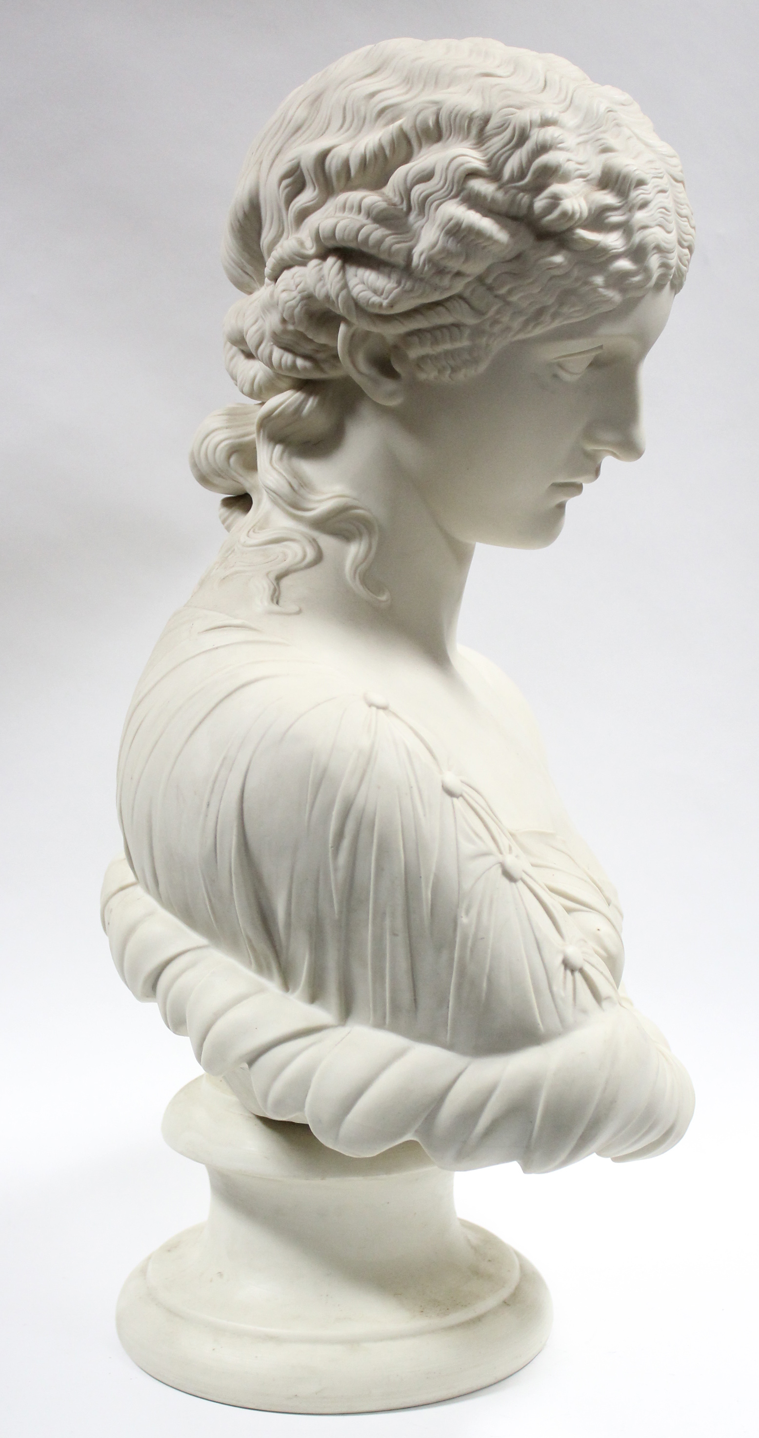 A LARGE COPELAND PARIAN BUST OF CLYTE, after the antique, circa 1876, on round socle, impressed - Image 2 of 4