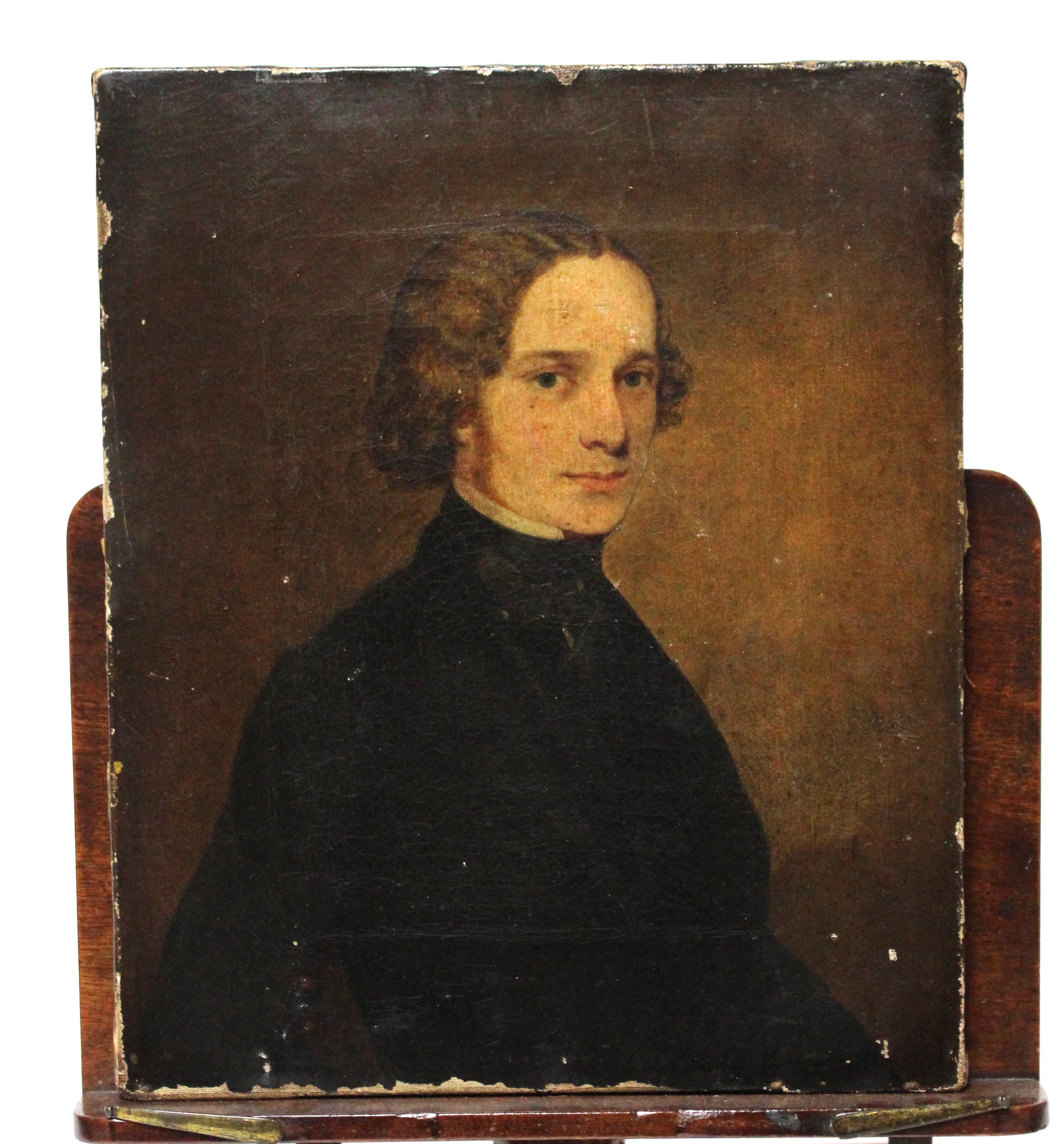 ENGLISH SCHOOL 19th century. A half-length portrait of a gentleman wearing dark jacket. Unsigned; - Image 2 of 6