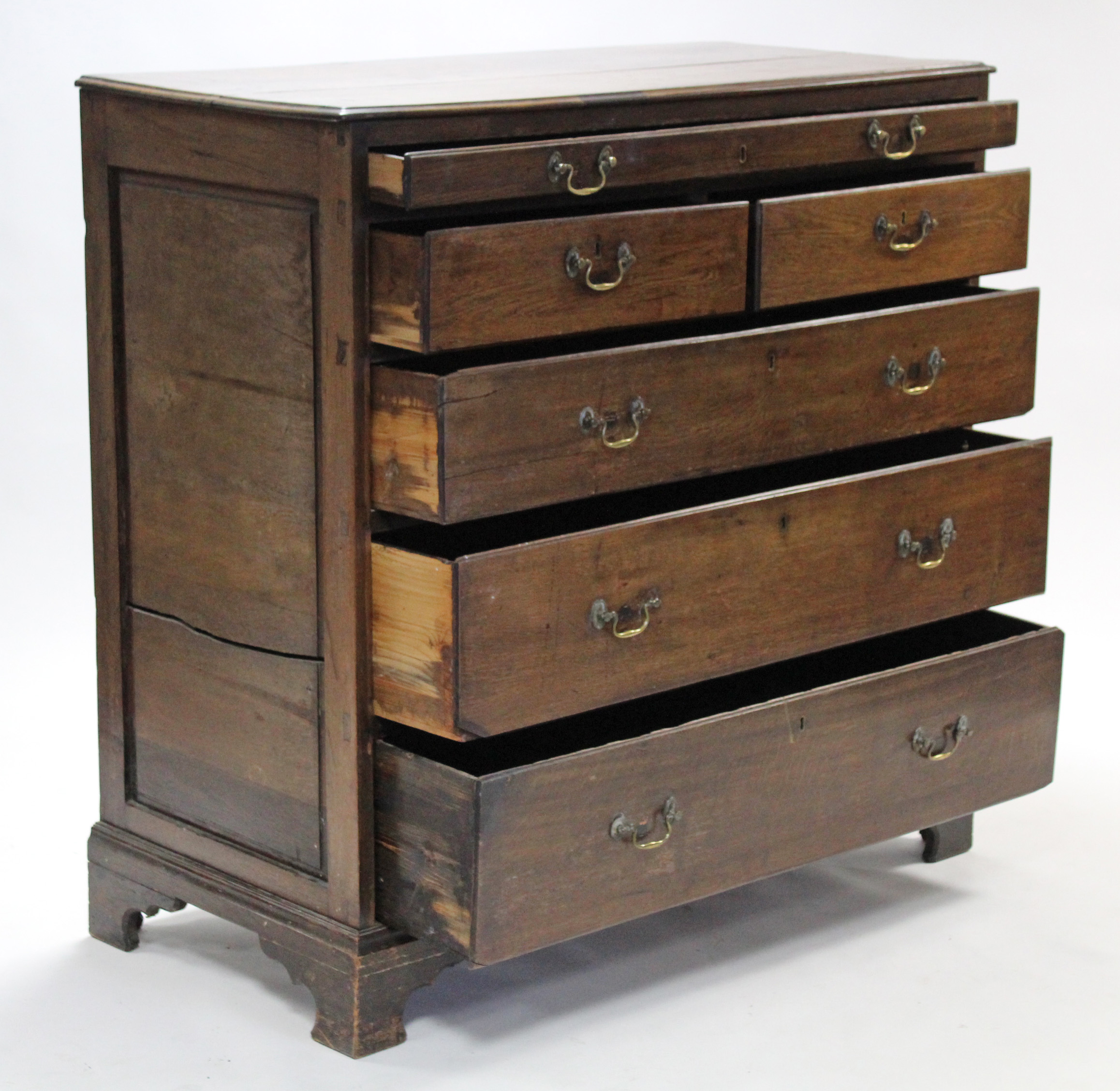 An early 18th century large oak chest, fitted full-width shallow drawer above two short & three long - Image 2 of 4