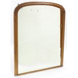 A Victorian large rectangular overmantel mirror with rounded top, in plain mahogany frame; 47”