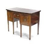 A George III figured mahogany small bow-front sideboard, the crossbanded top with ebony & boxwood