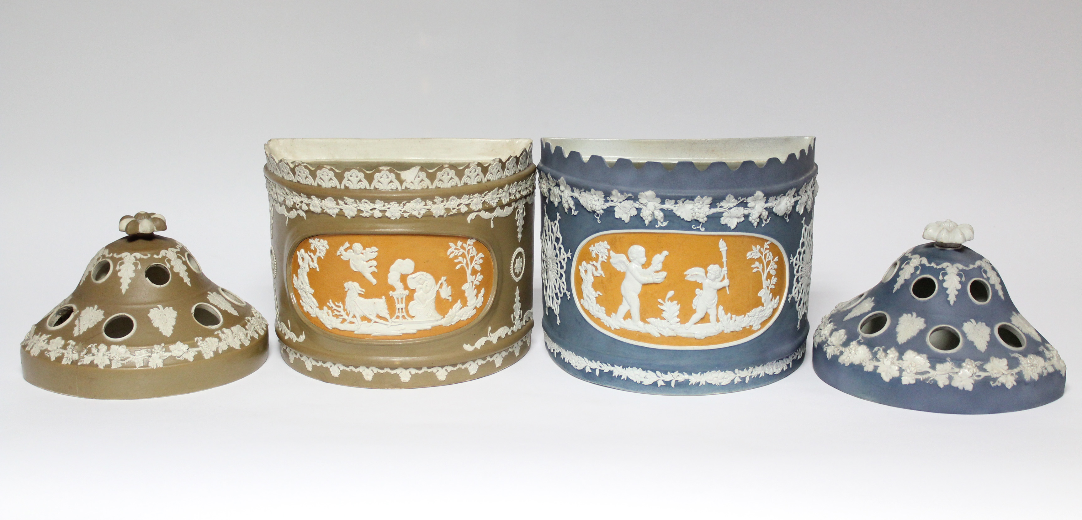 A MATCHED PAIR OF LARGE BOUGH POTS, each of “D” section, one of blue ground, the other buff- - Image 2 of 2