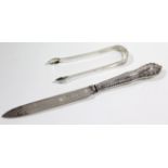 A pair of George III silver sugar tongs with bright-cut decoration, London 1792 by I. P.; & an