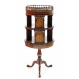 A mahogany & maple veneered two-tier circular revolving bookcase with turned spindle gallery