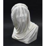 FRAIKIN, Charles Auguste (1817-1893). A sculptured white marble bust of a young woman wearing a veil