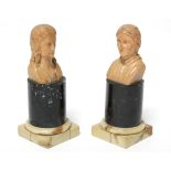 A pair of early 19th century Italian sienna marble busts of Dante Alighieri & Raphael, each on