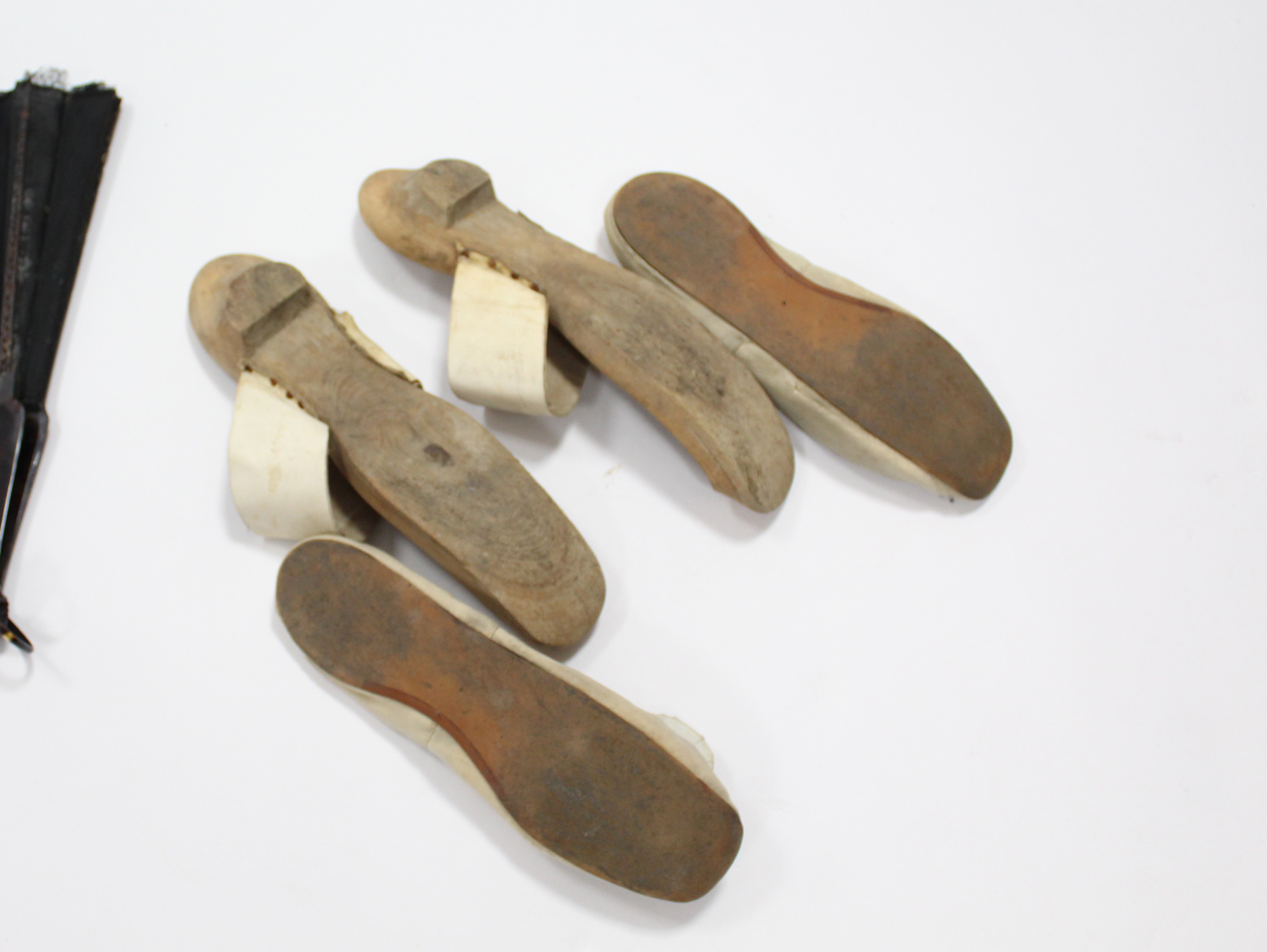 A pair of 19th century ladies’ silk shoes, together with their original protective wooden pattens; & - Image 4 of 5