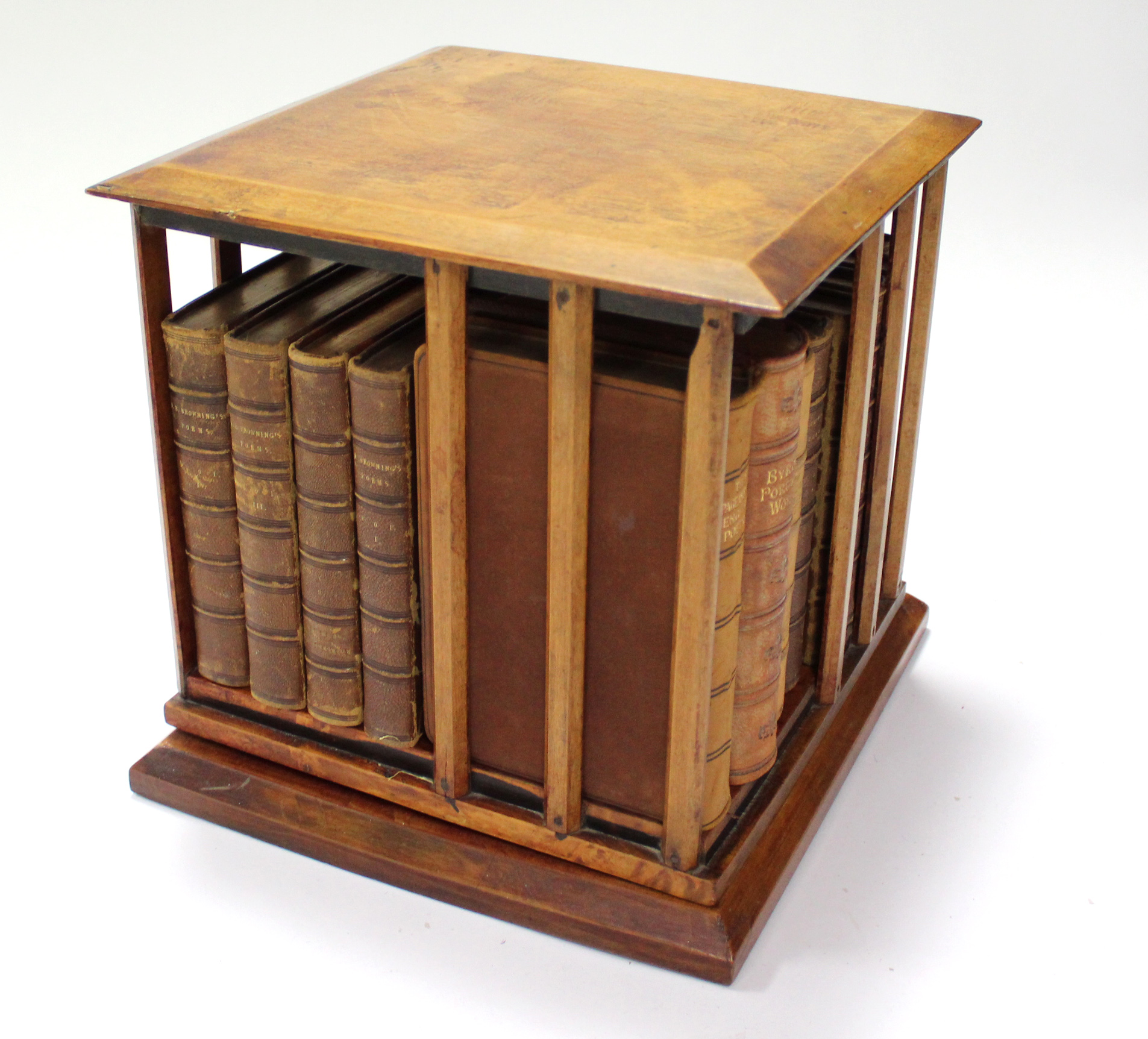 A late 19th/early 20th century beech table-top square revolving open bookcase, 11” wide x 11” - Image 2 of 3