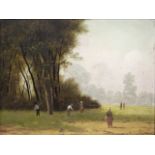 COROT, Jean-Baptiste-Camille (1796-1875) style of. Farm workers in a field with woodland to the