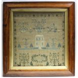 A William IV needlework sampler by Phebe (sic) Ann Lawrence, aged ten years, dated 1830, with house,