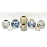 A group of eight Chinese provincial blue & white ginger jars, some with marine encrustation, the