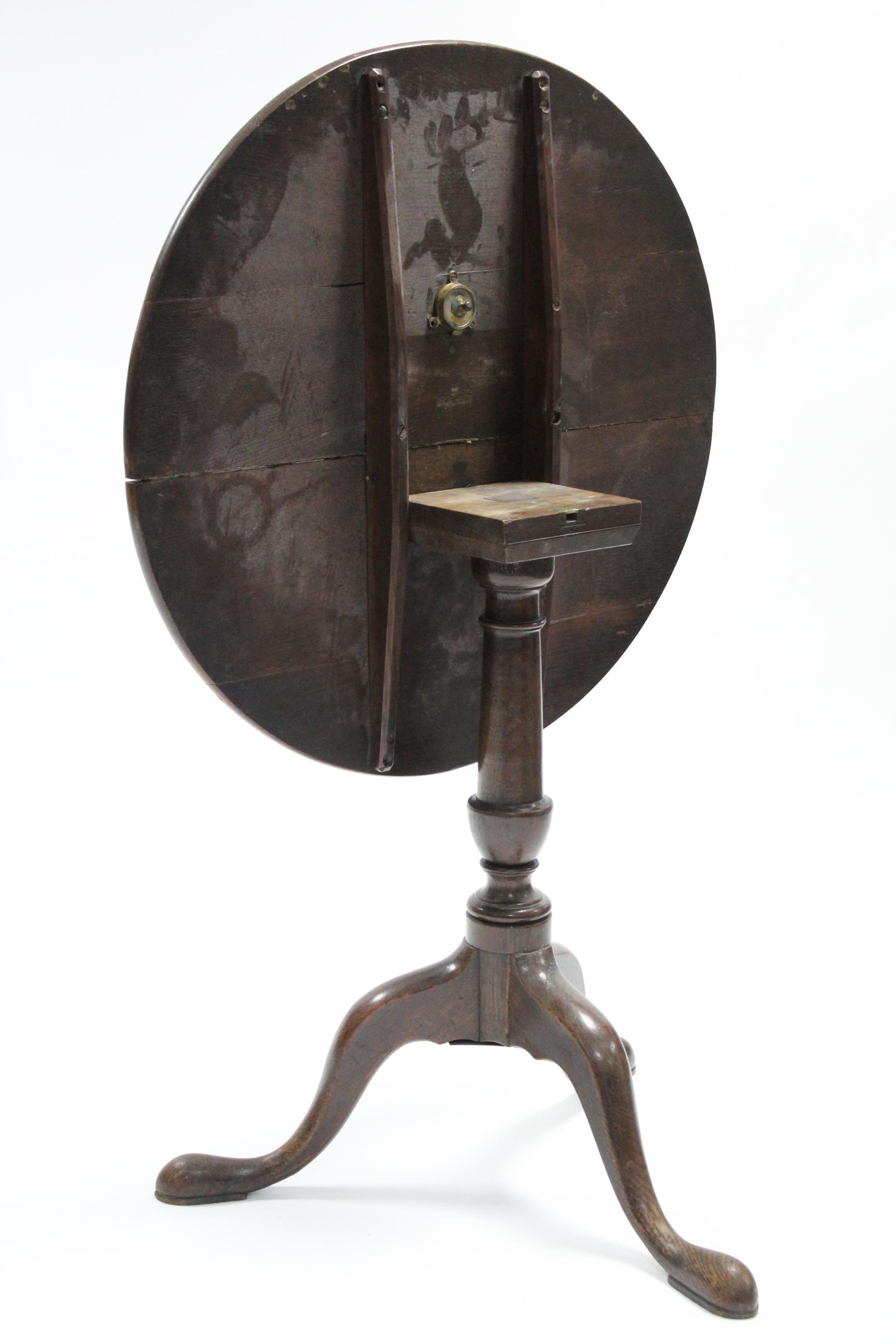 A late 18th century oak tripod table, with circular tilt-top on vase-turned centre column & cabriole - Image 2 of 3