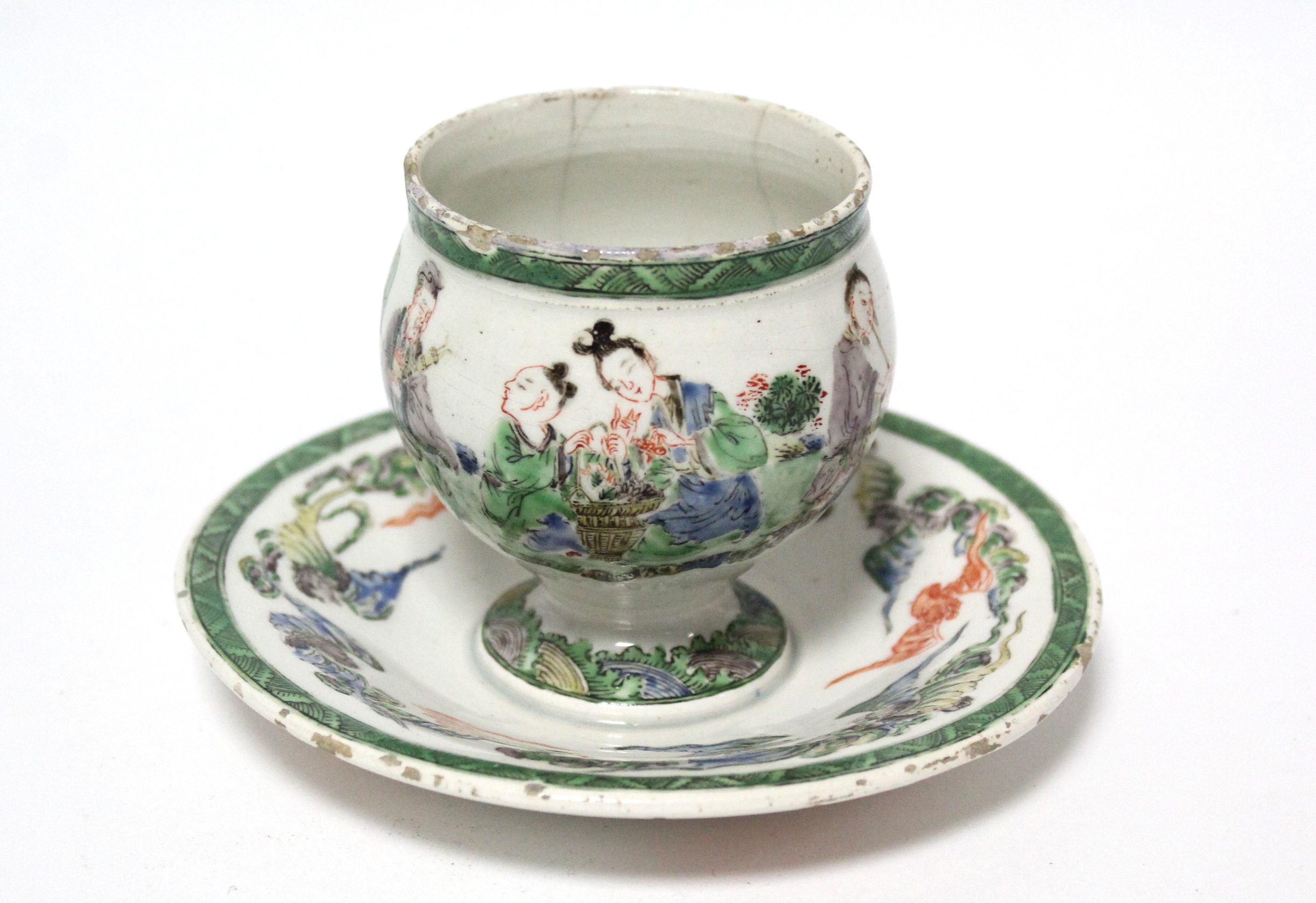 An 18th century English earthenware small round cup on circular integral stand, with finely - Image 4 of 7