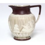 An ovoid jug with pale agate body & applied scenes of the Anvil Marriage & classical figures