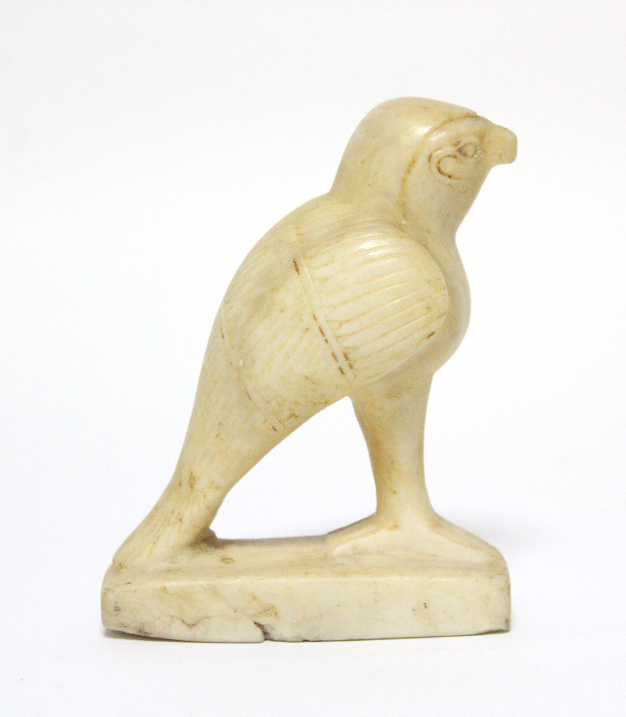 An Egyptian carved alabaster figure of Horus, on narrow rectangular base; 5” high. (Damage to - Image 2 of 5