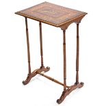 A 19th century Irish yew veneered “Killarney” occasional table, the rectangular crossbanded top with