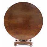 An Early Victorian mahogany loo table, the circular tilt-top with wide crossbanding, on octagonal