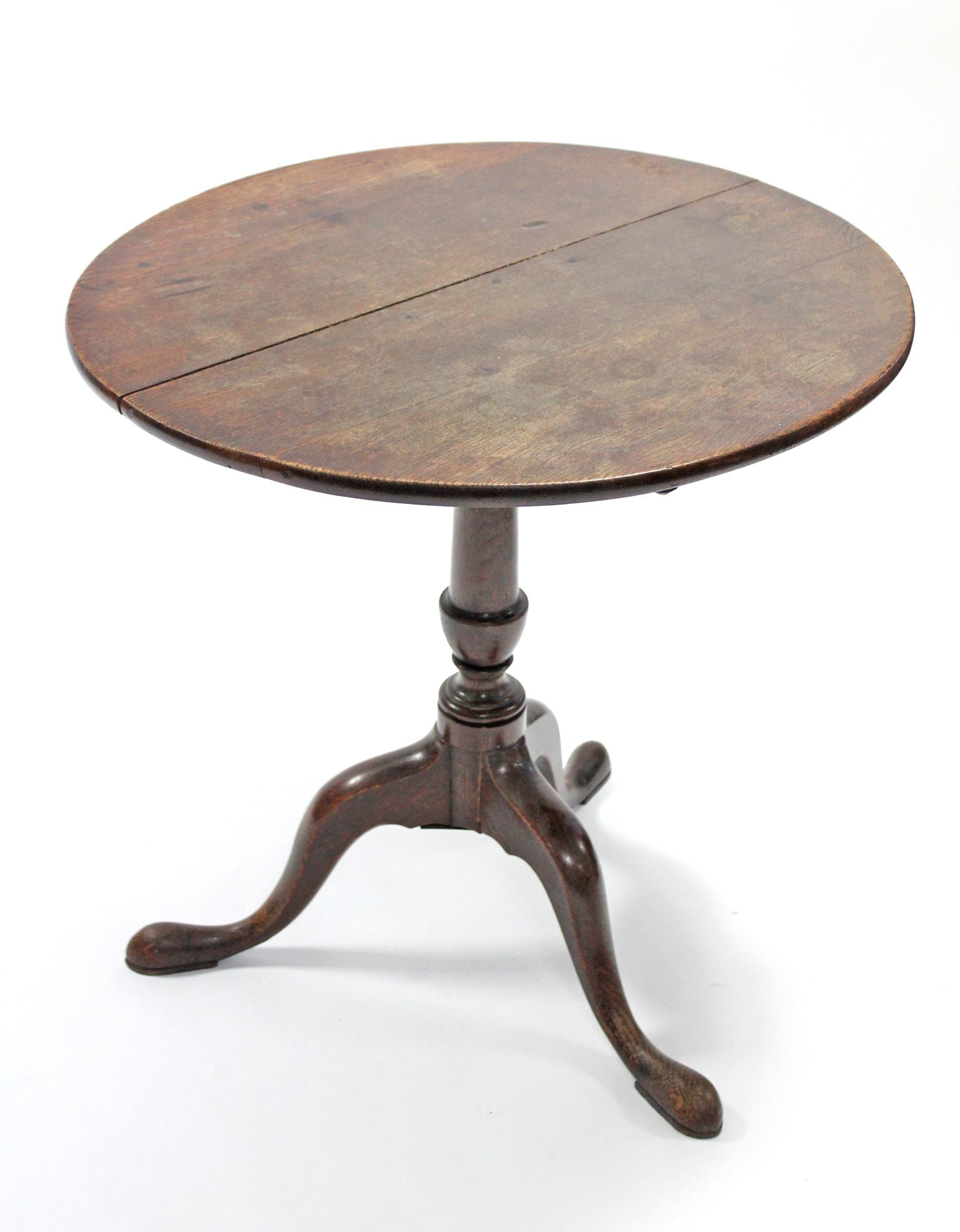 A late 18th century oak tripod table, with circular tilt-top on vase-turned centre column & cabriole - Image 3 of 3