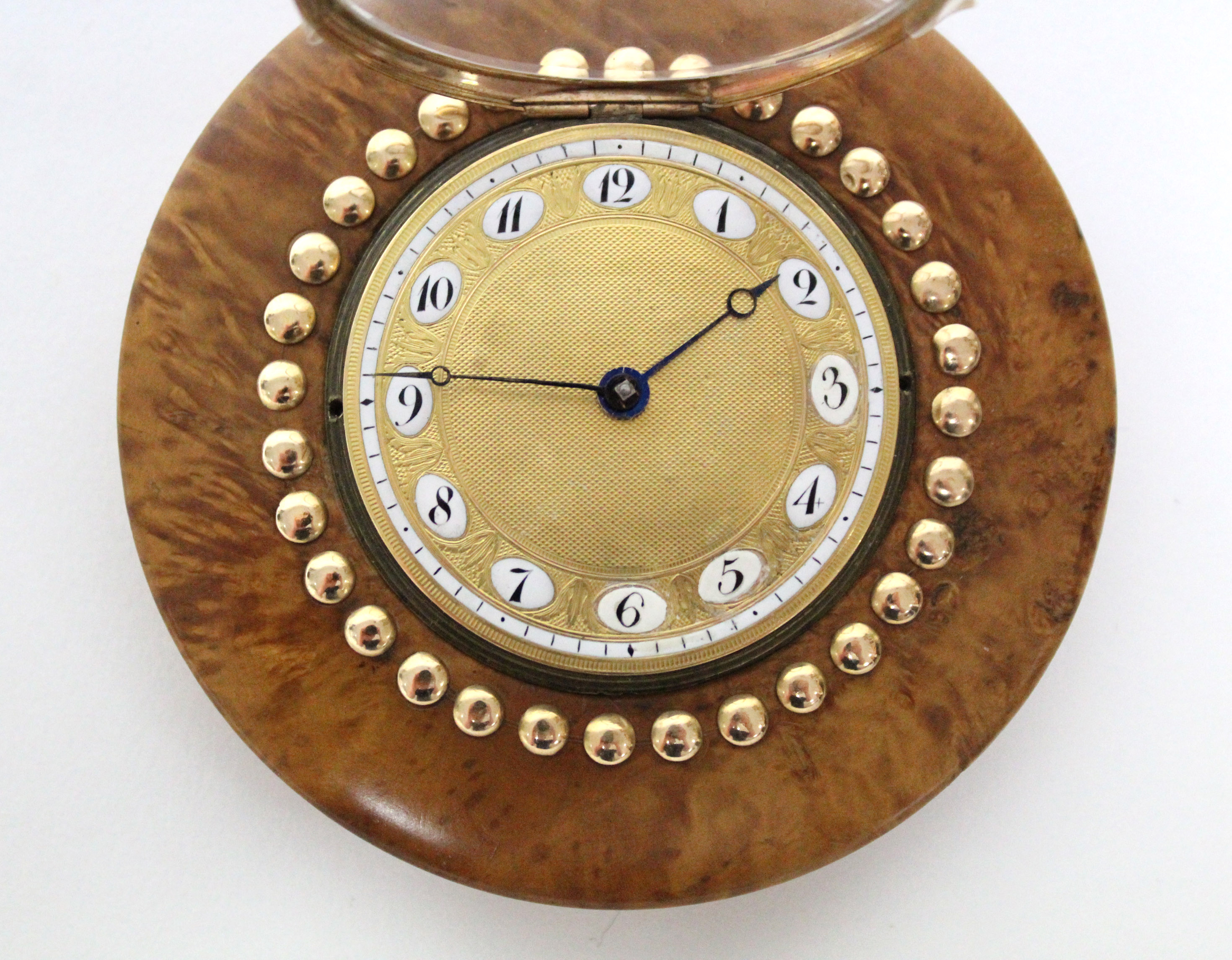 An early 19th century burr-maple flat circular box with tortoiseshell lined interior, the - Image 4 of 7