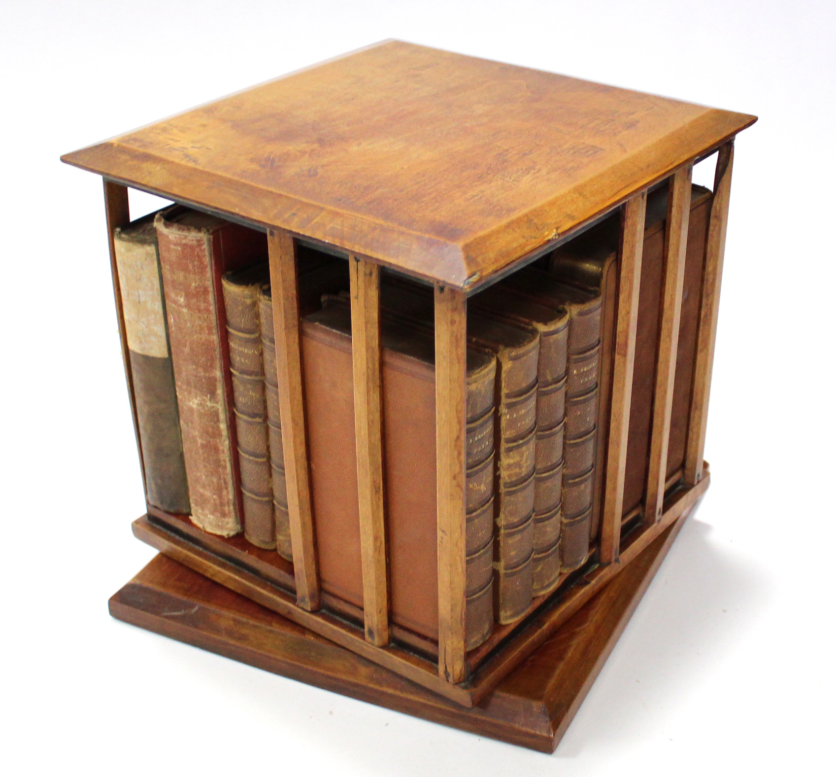 A late 19th/early 20th century beech table-top square revolving open bookcase, 11” wide x 11” - Image 3 of 3