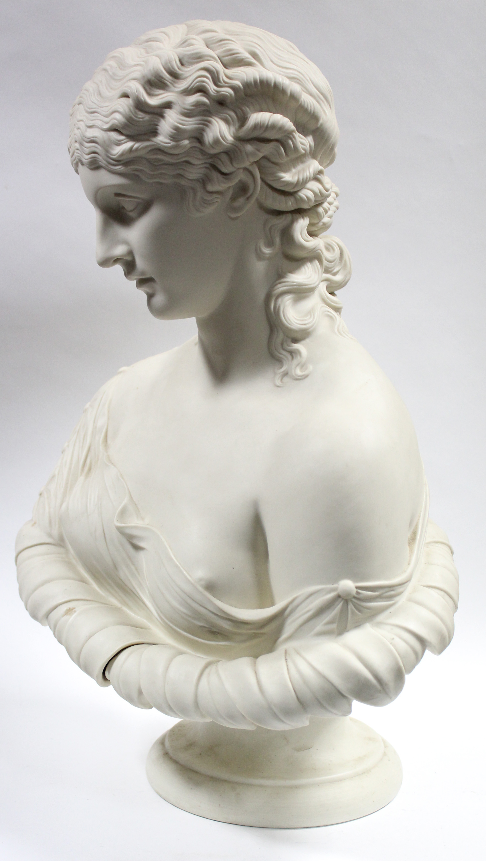 A LARGE COPELAND PARIAN BUST OF CLYTE, after the antique, circa 1876, on round socle, impressed - Image 3 of 4