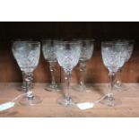 A part service of Webbs cut glass tableware, comprising twelve 5¼” wines, six 6” ditto, seven 7”