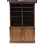 A MID-VICTORIAN ROSEWOOD OPEN BOOKCASE with moulded cornice, fitted eight adjustable shelves with