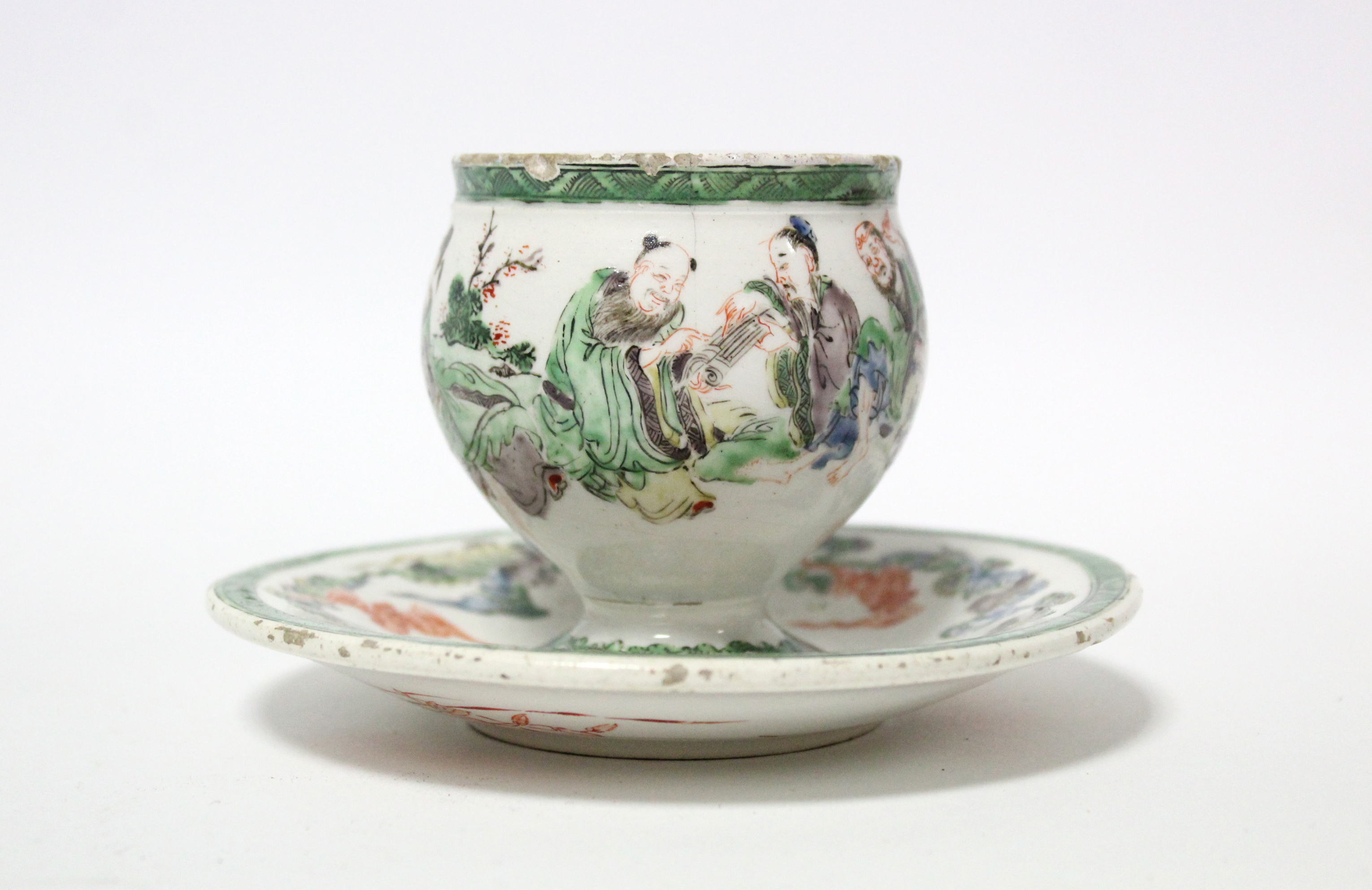 An 18th century English earthenware small round cup on circular integral stand, with finely - Image 6 of 7