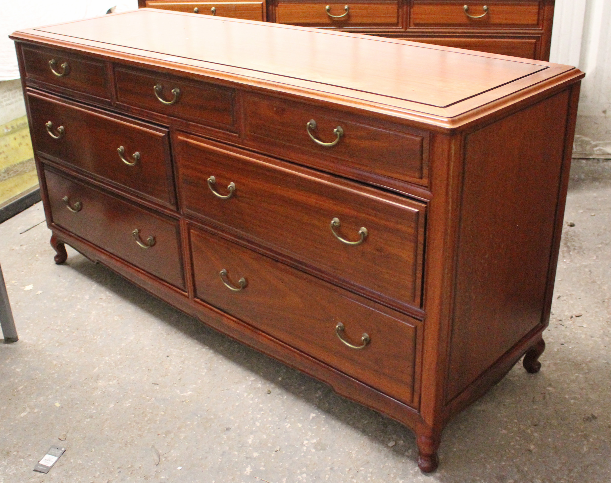 Another oriental-style rosewood-finish sideboard fitted three frieze drawers above two ranks of - Image 2 of 3