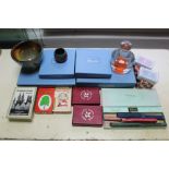 A Mura “No.2” candle wax sealing set with taper, boxed; four Wedgwood dishes; a glass paperweight; &