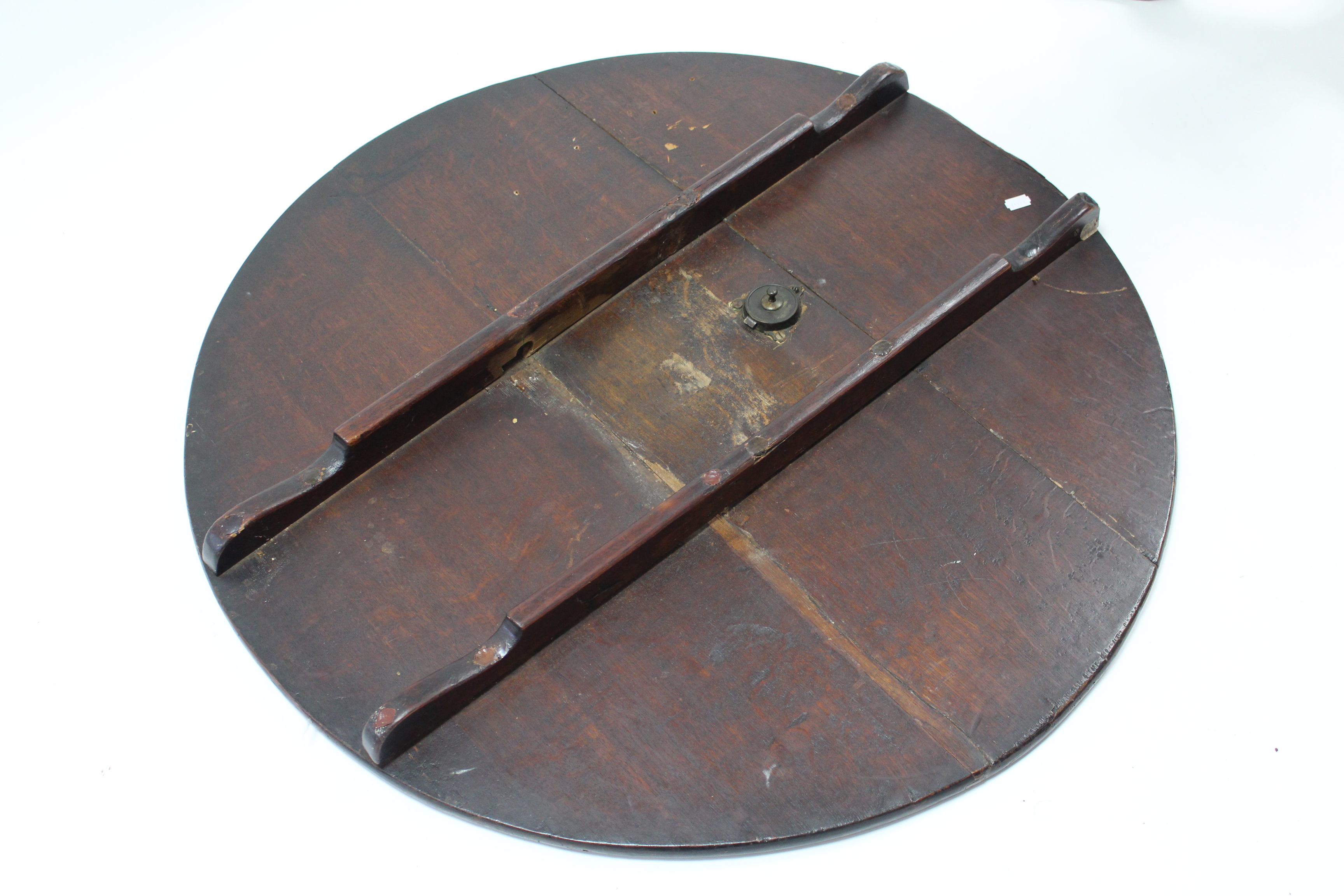 A 19th century oak tripod table with circular tilt-top, & on vase-turned centre column & three - Image 3 of 3