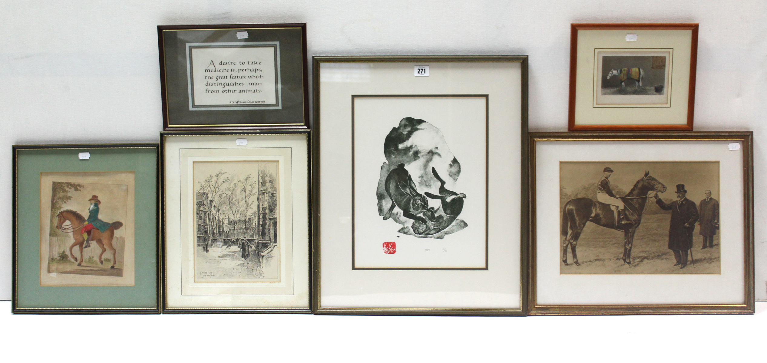 Six various coloured prints & engravings, each in glazed frame.