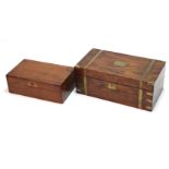 A 19th century inlaid-mahogany writing slope with fitted interior, 15½” x 9”; & a large brass-