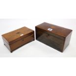 A 19th century inlaid-rosewood two-division tea caddy, 10½” wide; & a 19th century walnut trinket