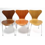 A SET OF SIX FRITZ HANSEN OF DENMARK STACKING CHAIRS DESIGNED BY ARNE JACOBSEN.