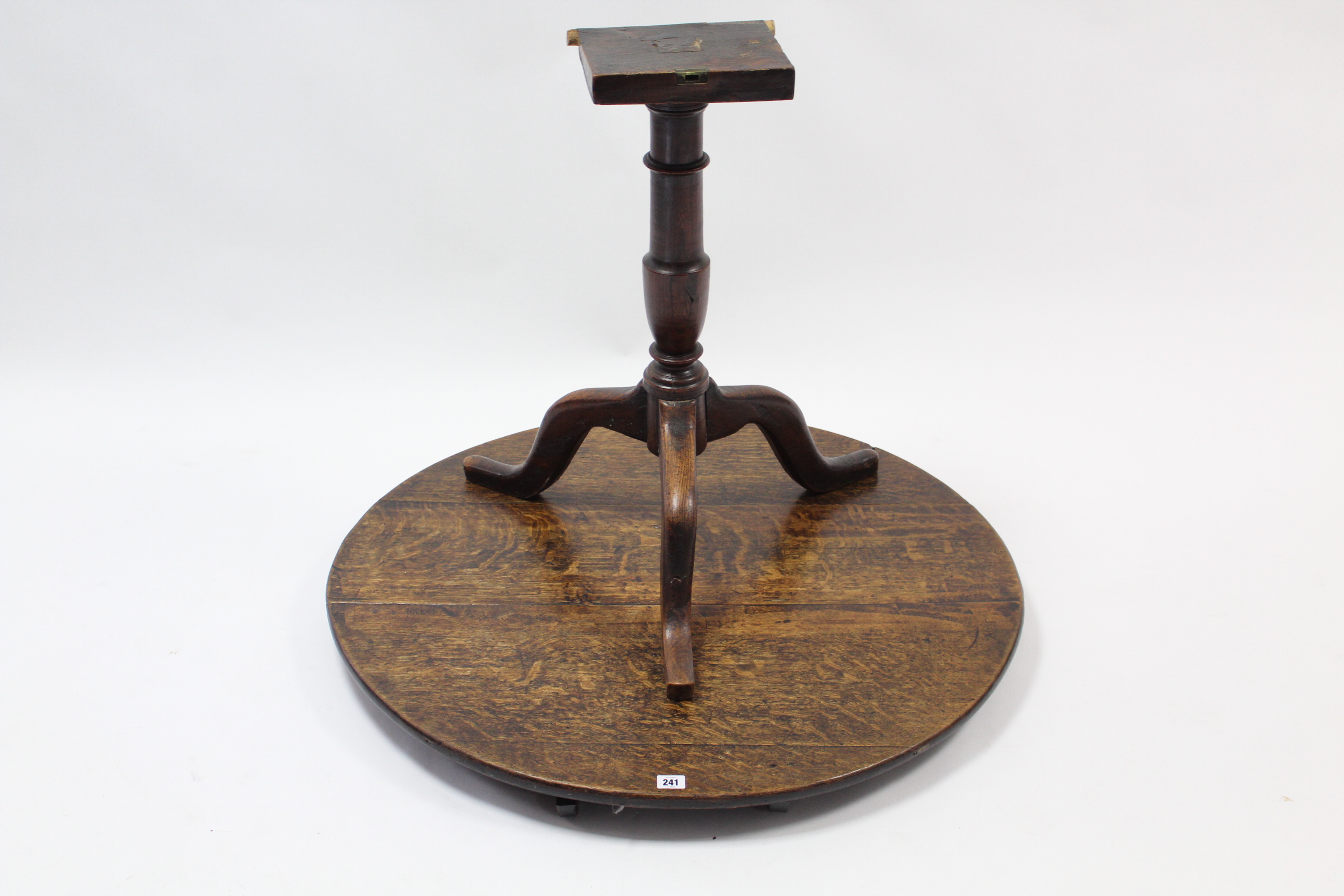 A 19th century oak tripod table with circular tilt-top, & on vase-turned centre column & three - Image 2 of 3