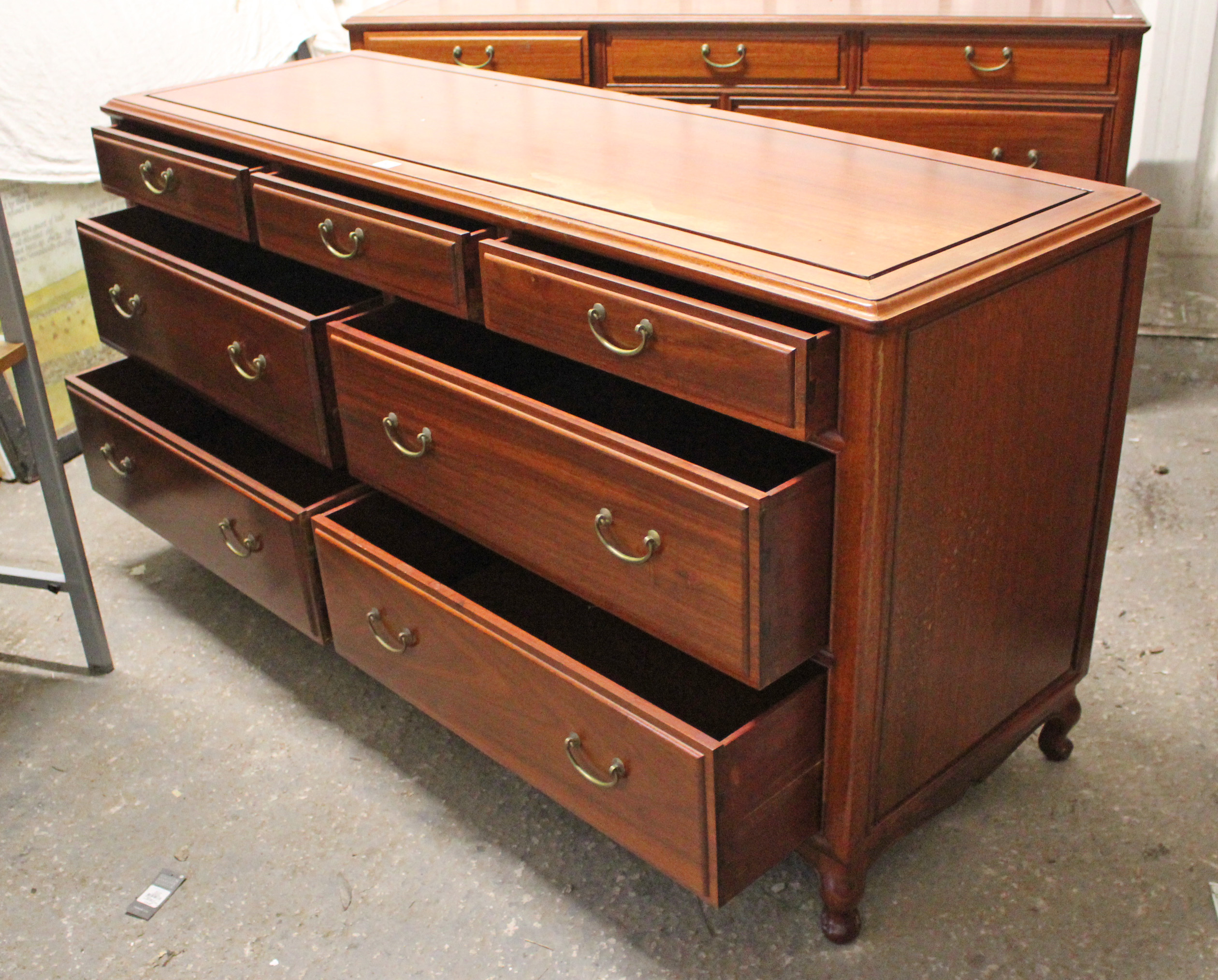 Another oriental-style rosewood-finish sideboard fitted three frieze drawers above two ranks of - Image 3 of 3