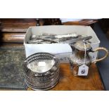 An embossed silver plated bachelor’s hot-water jug; a silver plated coaster; a silver plated