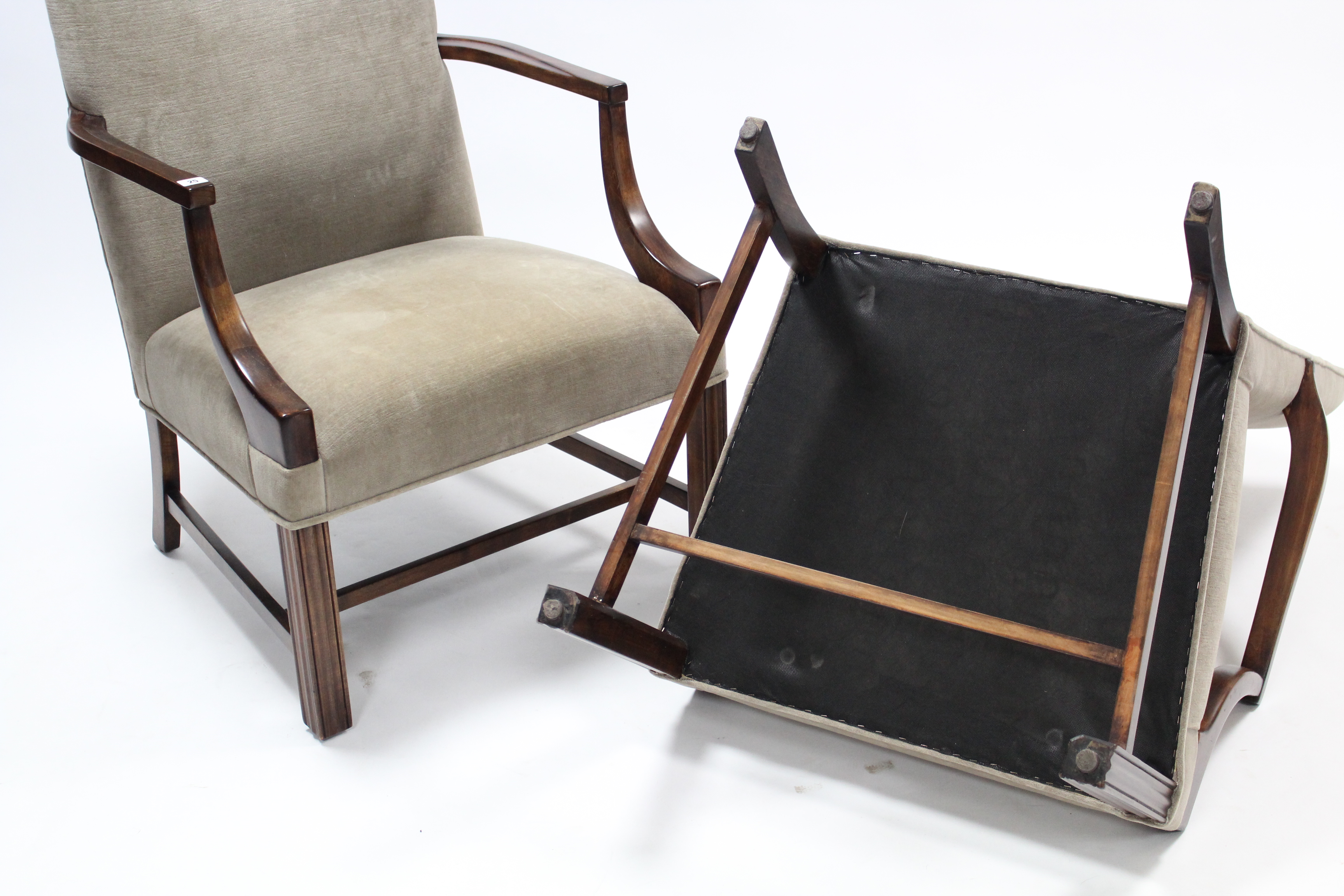 A pair of Gainsborough-type elbow chairs with shaped padded backs & sprung seats upholstered - Image 2 of 2