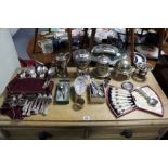 A Walker & Hall silver plated egg coddler; a ditto hot-water jug; & various other items of