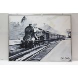 A large watercolour painting by Colin Chrichton of a steam engine, signed, 35¼” x 47¼”; together