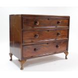 A 19th century mahogany chest fitted three long graduated drawers with turned knob handles, & on