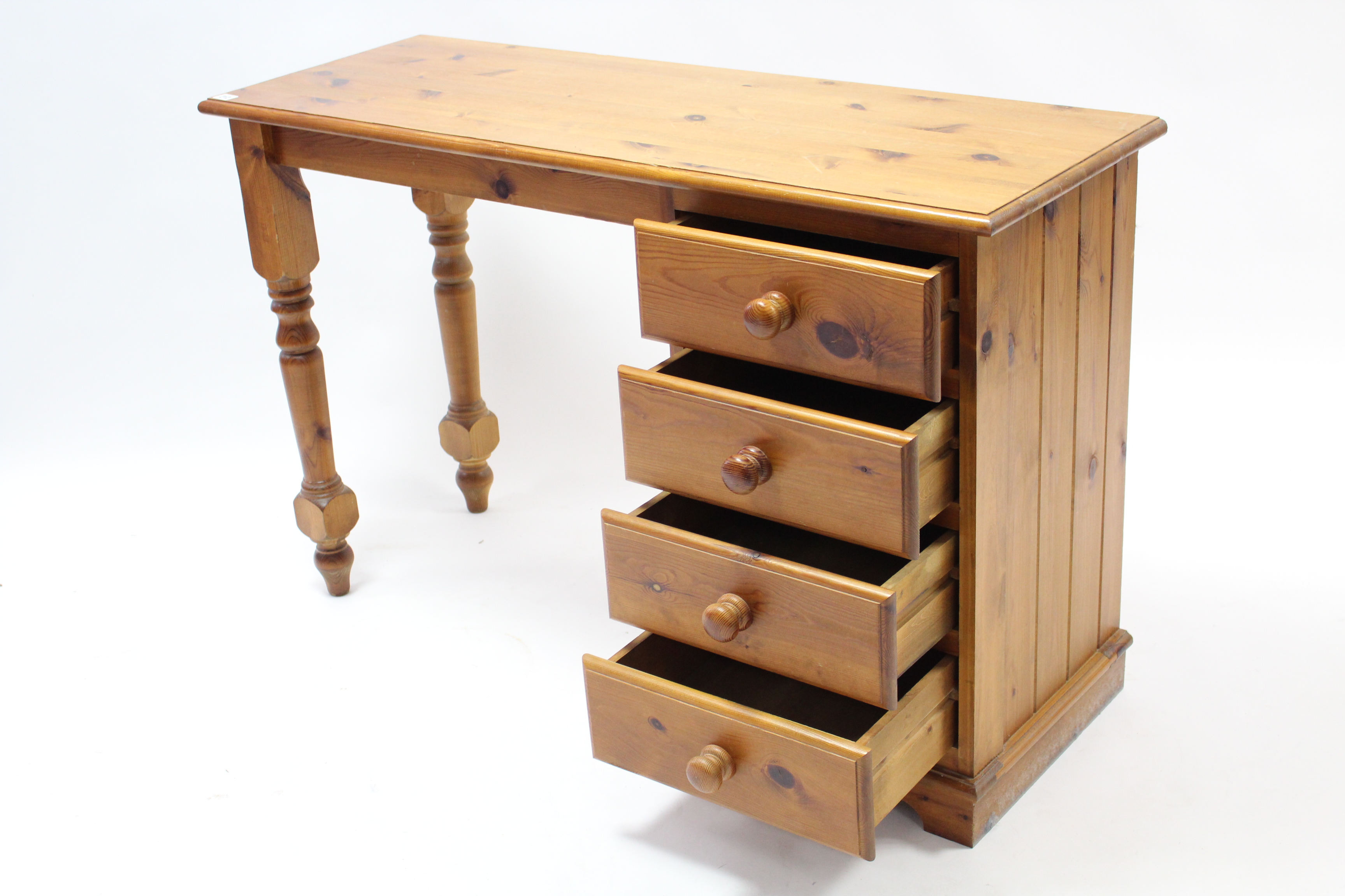 A pine dressing table, fitted four long drawers to the right-hand side, & with turned supports to - Image 2 of 2