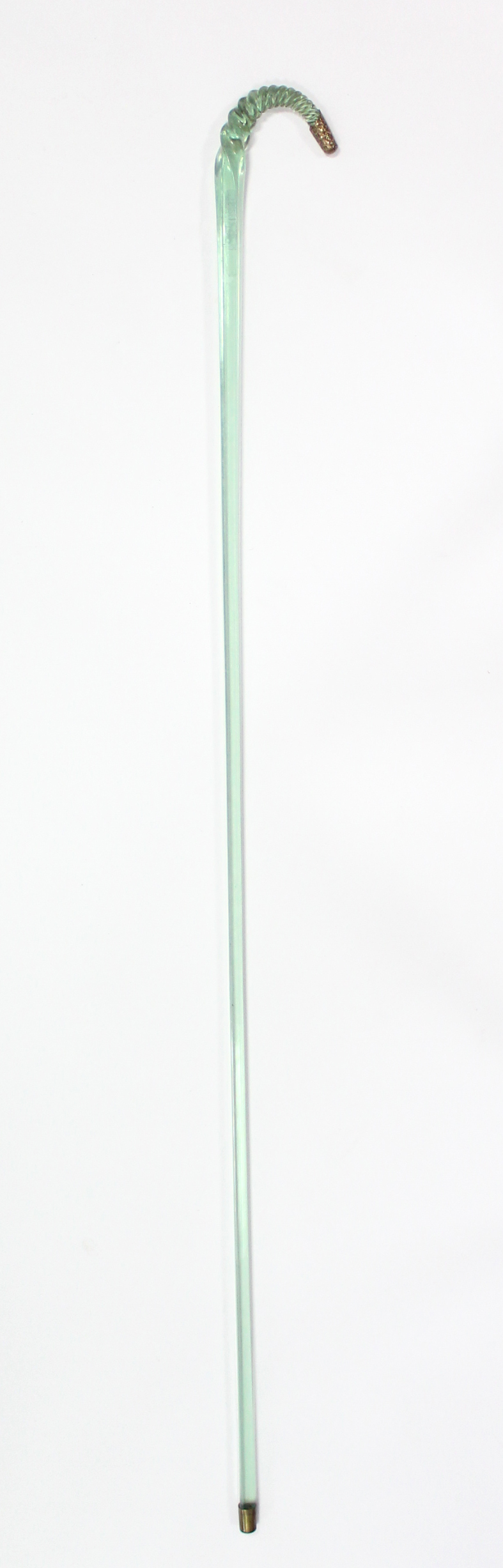 An unusual Victorian pale green walking cane of square tapered section, the spiral-twist handle with - Image 2 of 4
