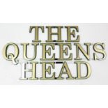 An Inn sign “THE QUEENS HEAD” (in three sections); together with three various other signs.
