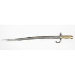 A late 19th century French rifle bayonet (dated 1874) with 22 ½” long single-edge curved blade, &